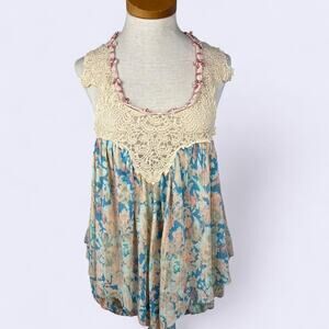 Free People Floral Lace Halter Top Size Medium Pastel